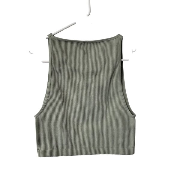 Cotton On Crop Tank Top Size Medium Large Ribbed Sage Green Eco Friendly Stretch - Picture 1 of 7